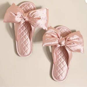 Pink Satin Bow Slippers